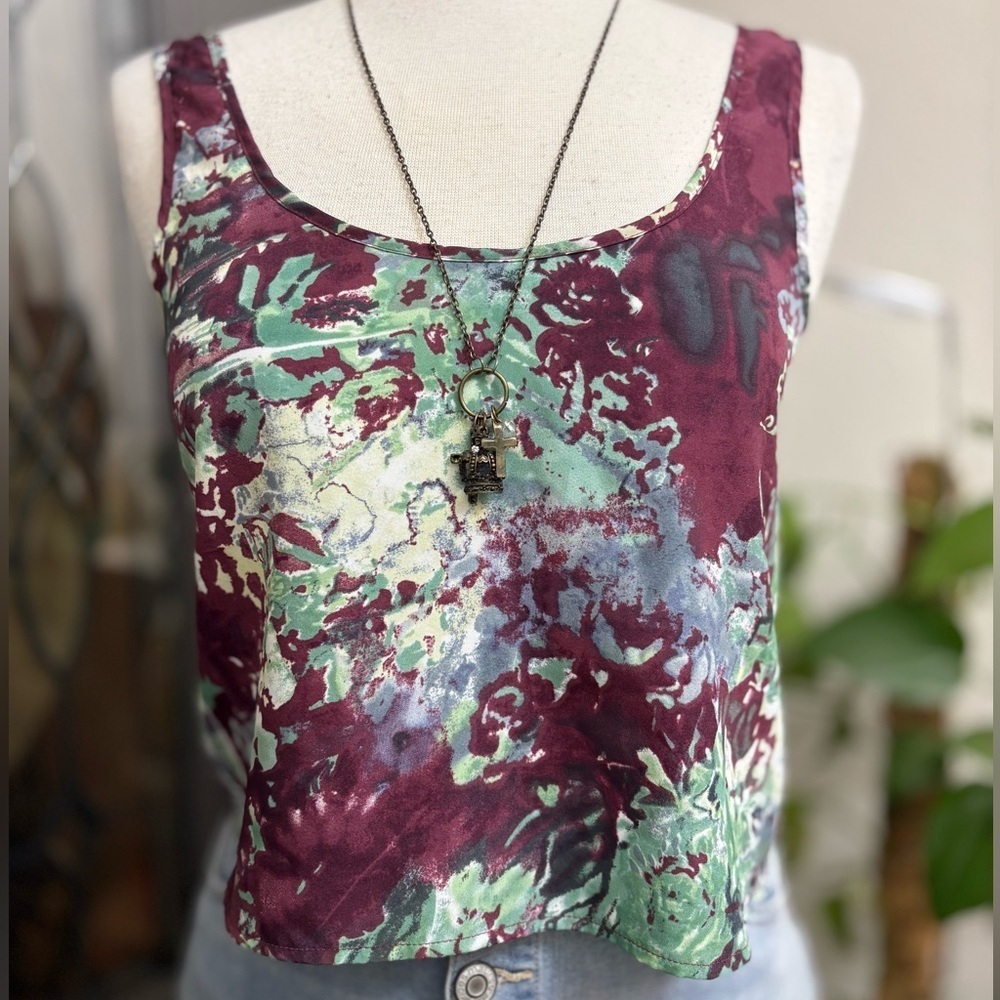 Love Squared Multicolor Abstract Silky Cropped Tank Top